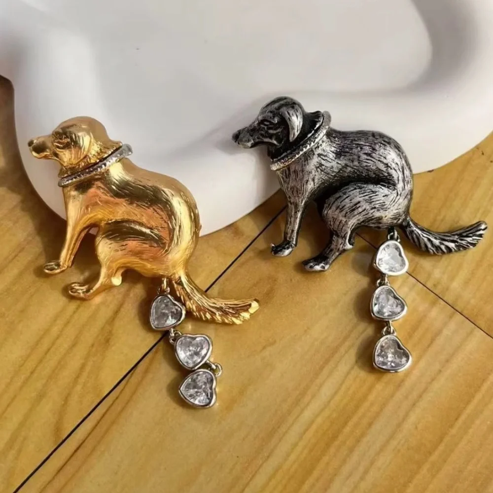 Dog Drama Brooch: Gold Pooping Dog Pin - Zircon Accent - Picture 7 of 10
